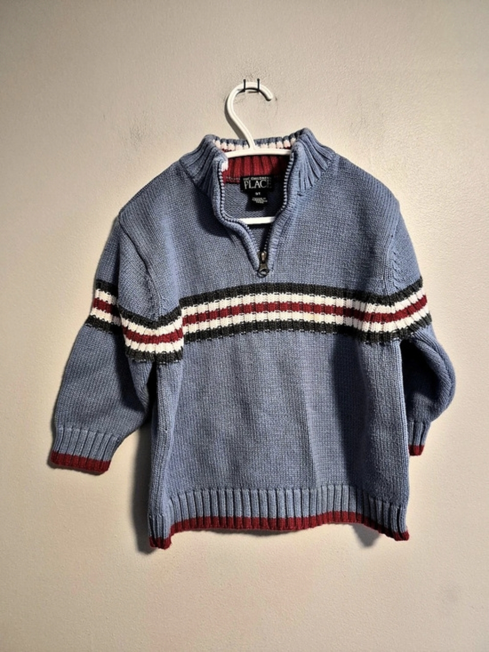 The Children's Place 3T Red & Blue Striped Knit Pullover Quarter Zip Sweater